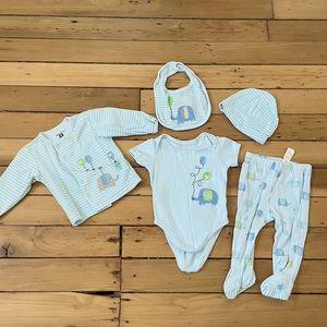 Petit Lem 5 Piece Baby Outfit Set- Elephants and Balloons